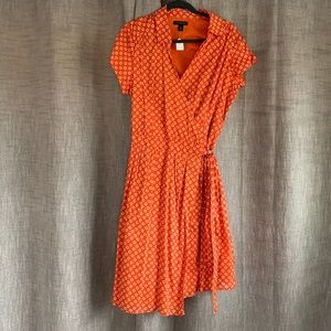 Lands' End Orange Floral Midi Wrap Dress